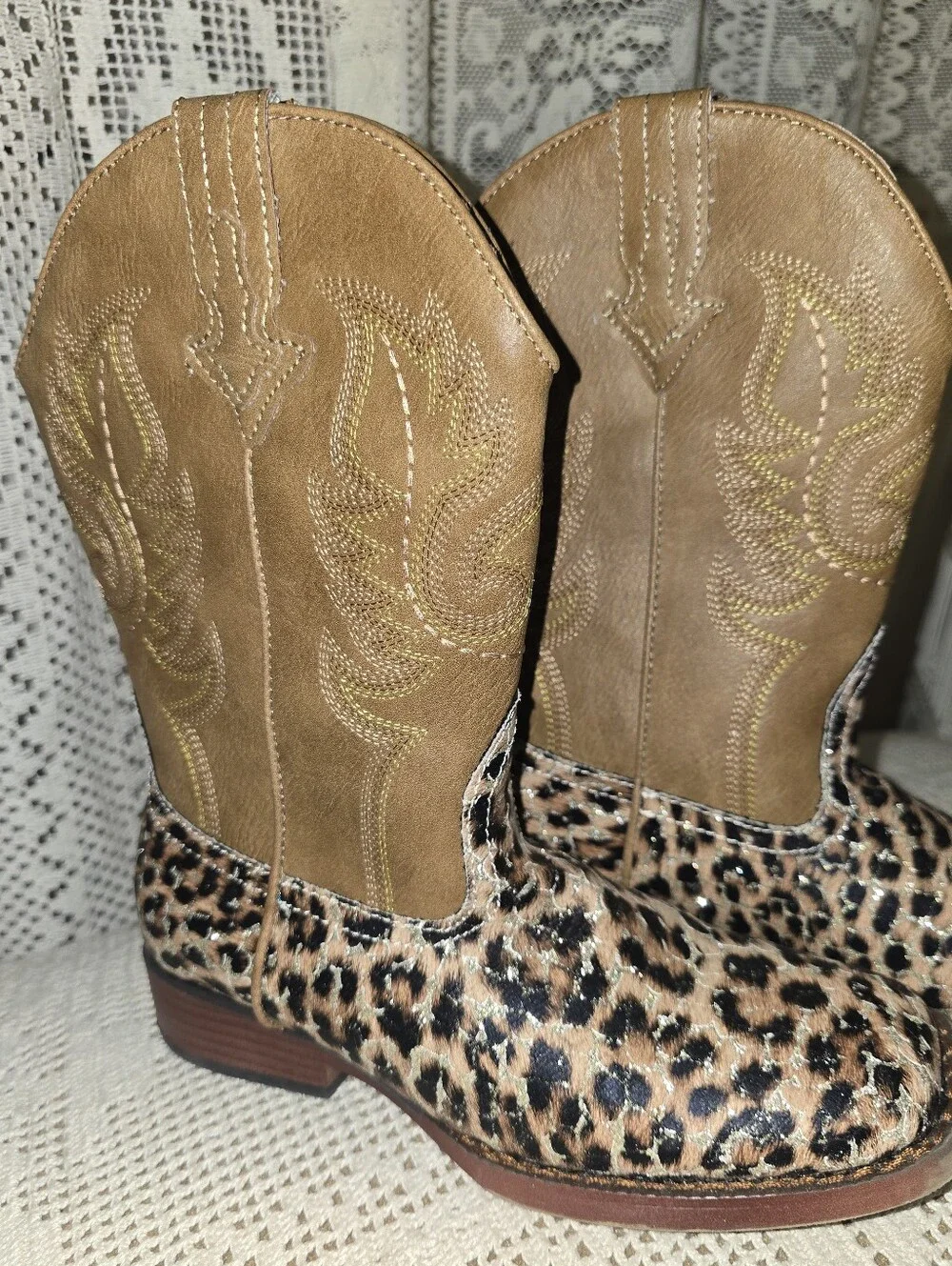 Roper Glitter Leopard Girls Cowboy Boots 3 New Without Tag